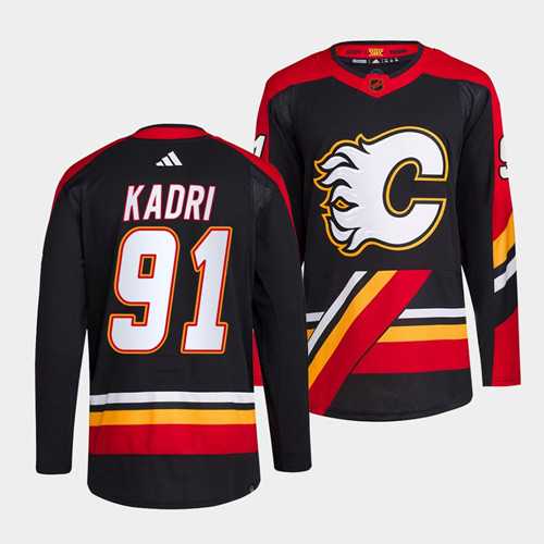 Men%27s Calgary Flames #91 Nazem Kadri Black 2022-23 Reverse Retro Stitched Jersey Dzhi->calgary flames->NHL Jersey